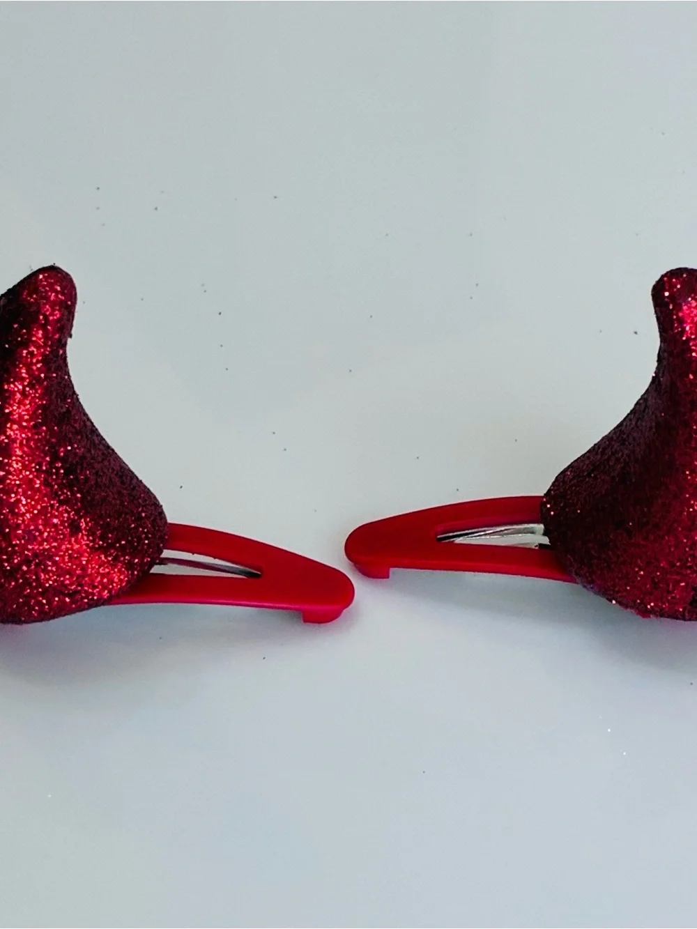 2 pc Pair Glitter Devil Horn Hair Clips Snap Barrettes Halloween